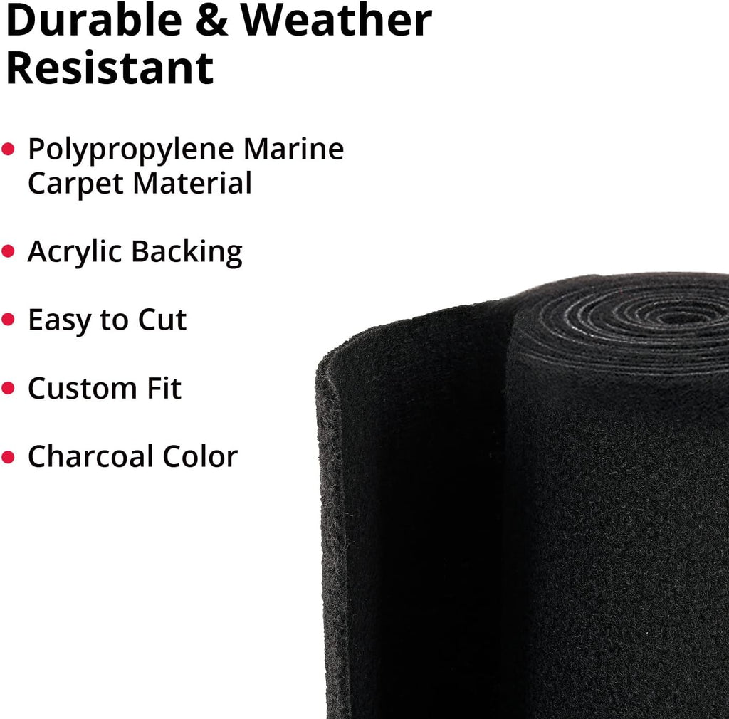 : Boat Trailer Bunk Carpet - Cut for Custom Fit - Weatherproof Marine Carpet Material, Durable & Static Free – Charcoal
