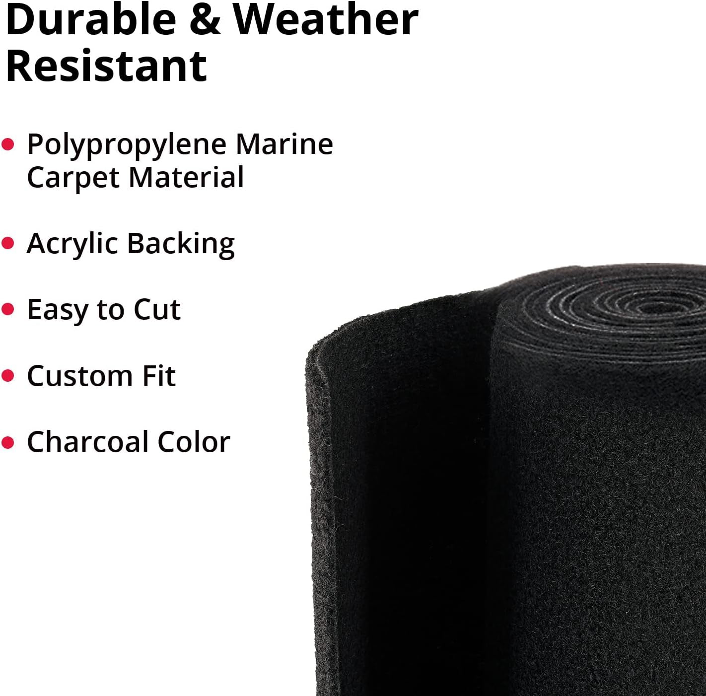 : Boat Trailer Bunk Carpet - Cut for Custom Fit - Weatherproof Marine Carpet Material, Durable & Static Free – Charcoal