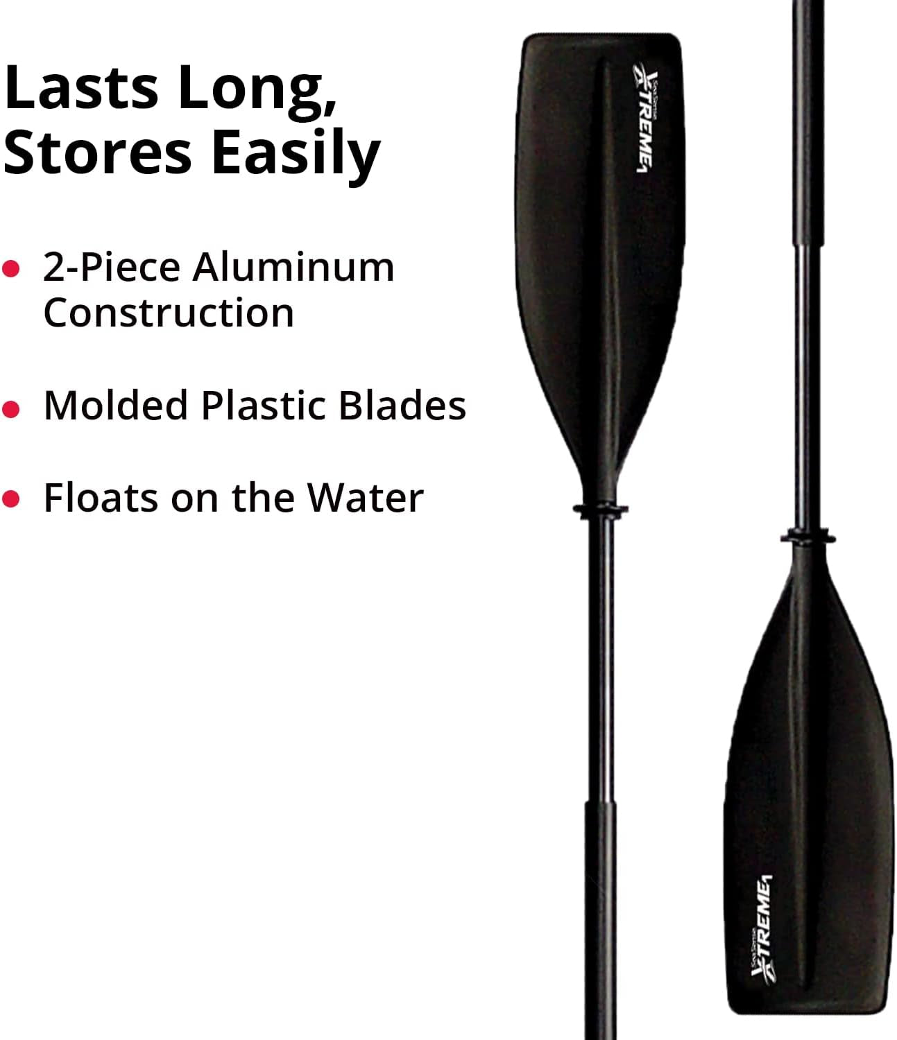 Xtreme 1 Kayak Paddle, Black - Molded Plastic Blades, 2-Piece Aluminum Construction - Great for Recreational, Sport, Sea, Whitewater & Fishing Kayaking