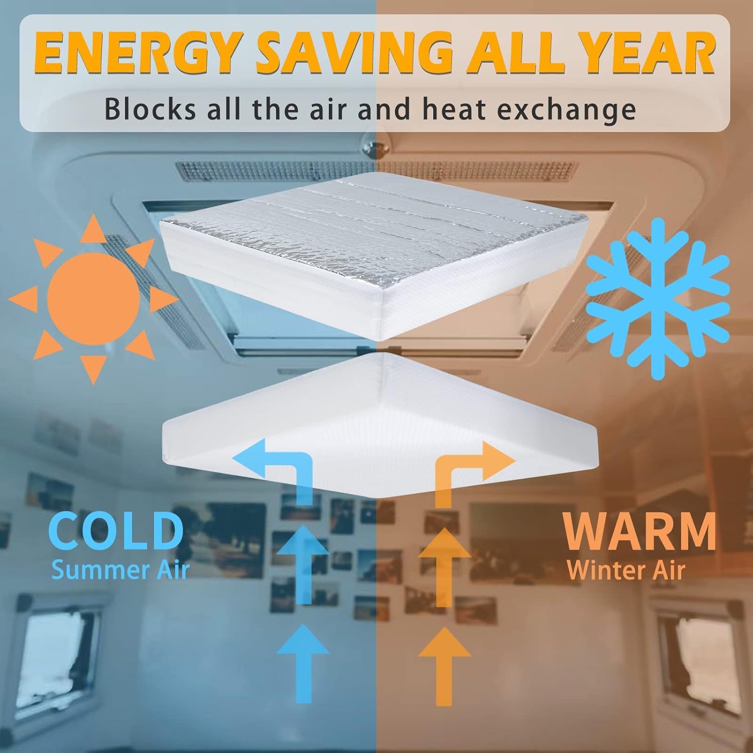 RV Vent Insulator 14″X14″X3″, 2 Piece Universal RV Skylight Cover with Reflective Surface, Skylight Shade Energy Savings Sunroof Fits for 14 Inch X 14 Inch Rv/Camper Vents