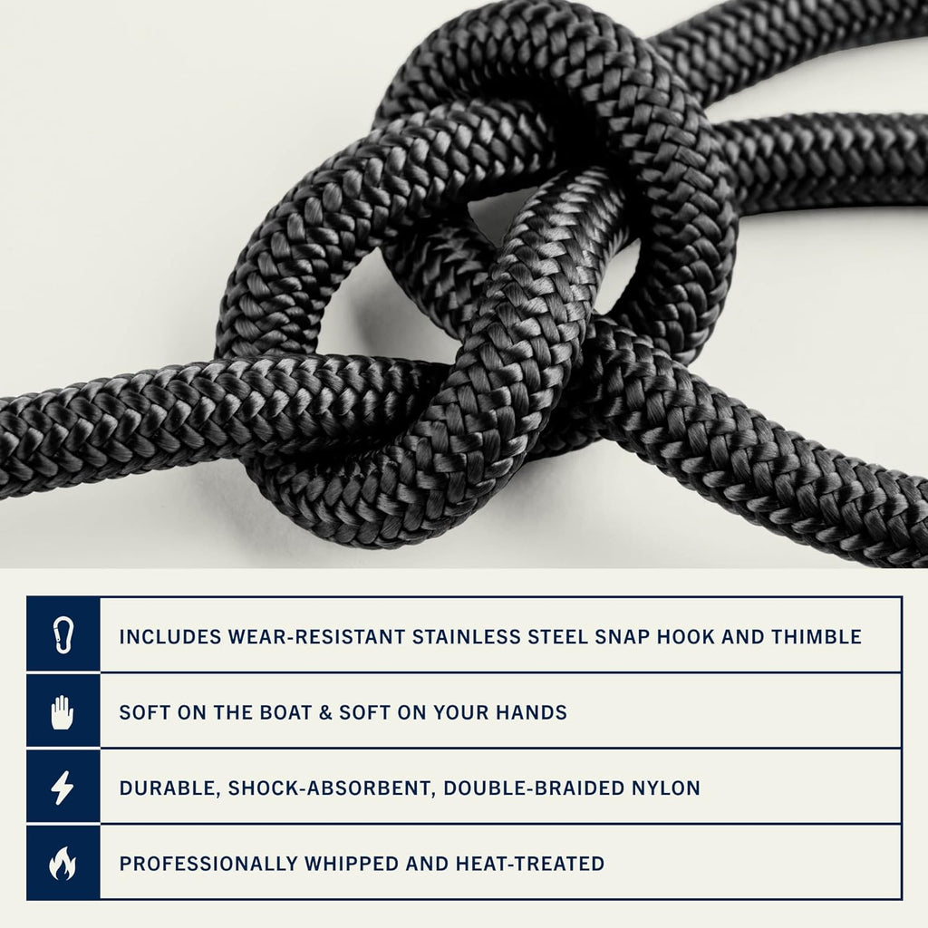 Rainiersupplyco Boat Anchor Rope - Double Braided Marine Rope Anchor Line - 50Ft Nylon Boating Line with 316 Stainless Steel Thimble and Heavy Duty Marine Grade