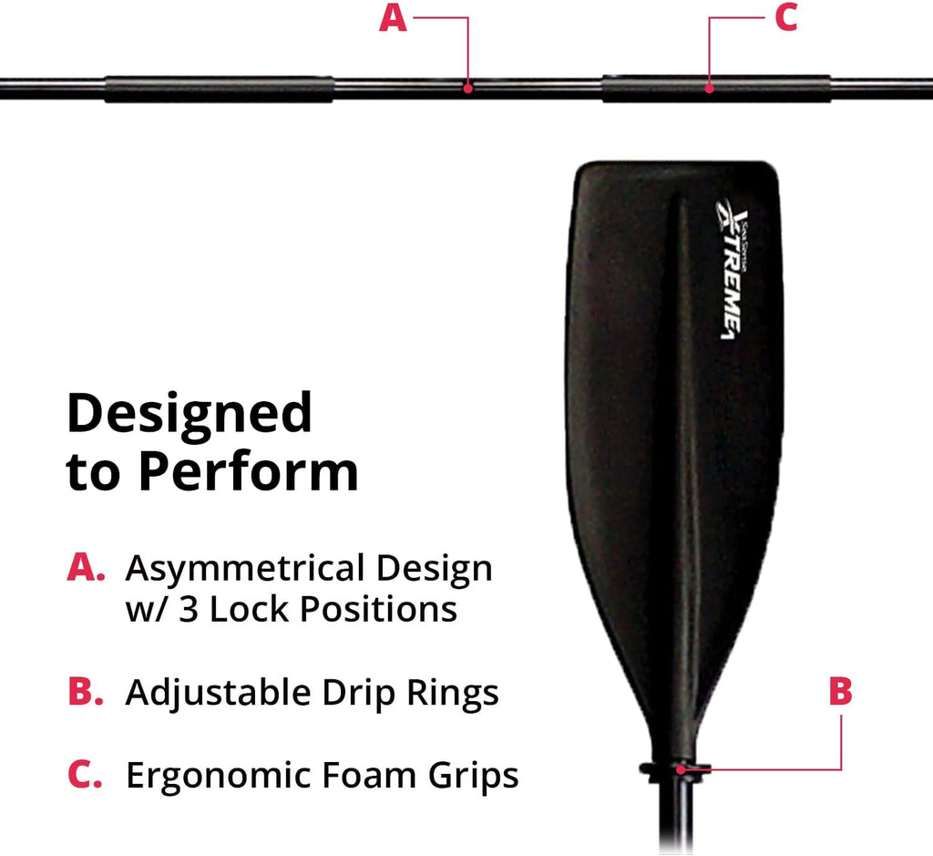 Xtreme 1 Kayak Paddle, Black - Molded Plastic Blades, 2-Piece Aluminum Construction - Great for Recreational, Sport, Sea, Whitewater & Fishing Kayaking